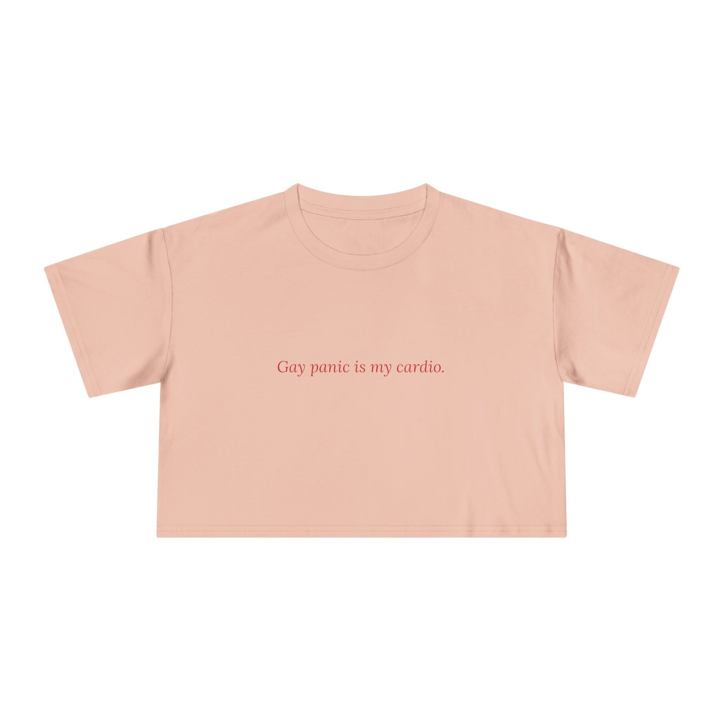 Gay Panic Is My Cardio — Cursive | Women's Crop Tee