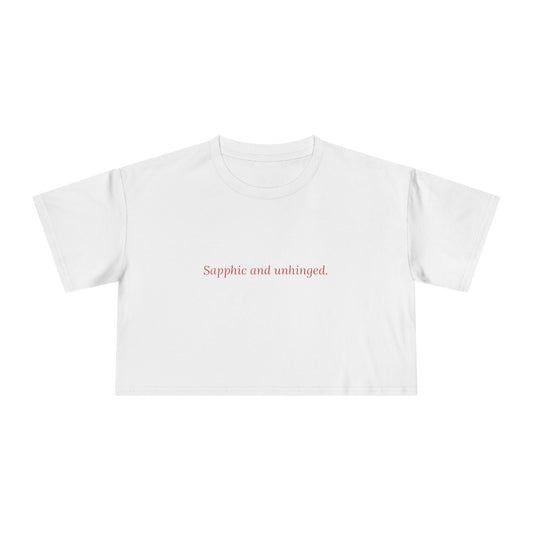 Sapphic and Unhinged — Cursive | Women's Crop Tee